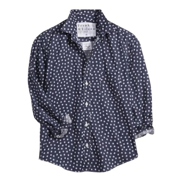 Frank & Eileen Barry Tailored Button-Up Shirt in Navy Blue Star Print Large - Picture 1 of 9